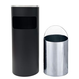 Kleanzy ถังขยะเหล็กเคลือบทรงกลม  พร้อมที่เขี่ยบุหรี่ A-30C  ขนาด 25×25×61ซม  สีดำ