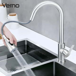 Verno ก๊อกอ่างล้างจานสแตนเลส304 แบบเคาน์เตอร์  รุ่น กรีซ 95501 ขนาด 23x52x5ซม. สีเงิน