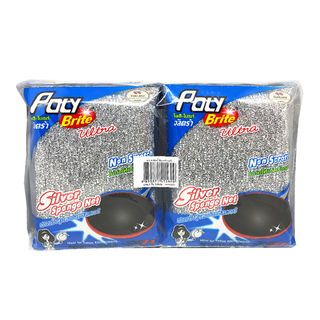 POLY-BRITE ฟองน้ำใยขัดอัลตร้าซิลเวอร์ ขนาด 9x13x2 ซม. 6ชิ้น/แพ็ค รุ่น 415-6 สีเงิน