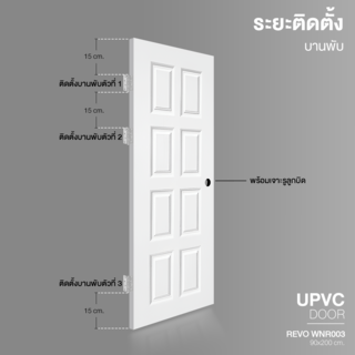 WELLINGTAN ประตู uPVC ใช้สำหรับภายนอก ผิว Revo รุ่น WNR003 บานทึบ 8 ฟัก ขนาด 90x200 ซม. สีขาว (เจาะลูกบิด)