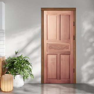 ประตูไม้สยาแดง บานทึบ 5ฟักแกะลาย GC-31 80x200cm. BEST