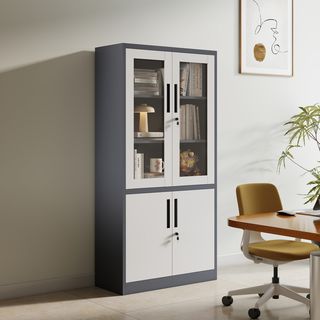 SMITH  ตู้เก็บเอกสารแบบกระจกและทึบบานเปิด  รุ่น Arlo ขนาด 40x90x185ซม.  สีขาว-เทา
