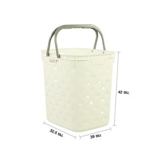 SAKU ตะกร้าลายหนัง รุ่น FT-501/A ขนาด 32.50x39x42 ซม. สีขาว (หูเทา) 