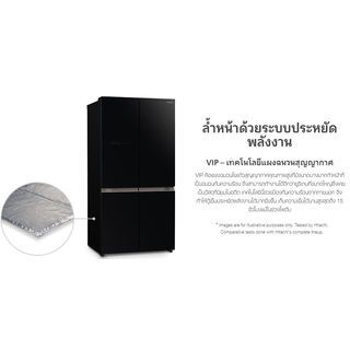 HITACHI ตู้เย็น 4 ประตู ขนาด 19.8 คิว รุ่น RWB640VF GBK สีกระจกดำ