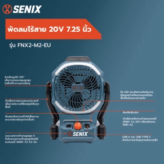 SENIX พัดลมไร้สาย 20V 7.25นิ้ว รุ่น FNX2-M1-EU (เฉพาะตัวเครื่อง)