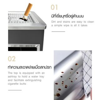 Kleanzy ถังขยะเหล็กเคลือบทรงเหลี่ยม . พร้อมที่เขี่ยบุหรี่  A-24C ขนาด  24×24×61ซม  สีดำ