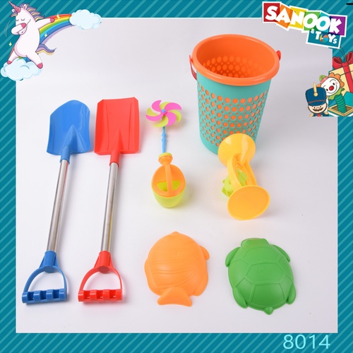 TOYS ของเล่นชุดถังตักทรายพร้อมอุปกรณ์ 8ชิ้น#8014 ขนาด 23x57 ซม.
