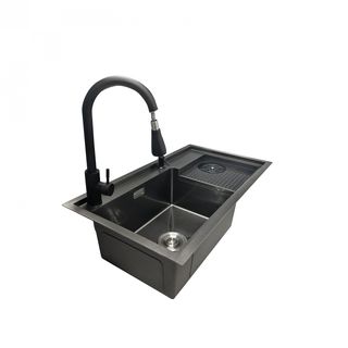 KOCH KITCHEN อ่างล้างจานฝังบน 1 หลุมไม่มีที่พัก 304SS 80X45X22 ซม. SMART สีดำ