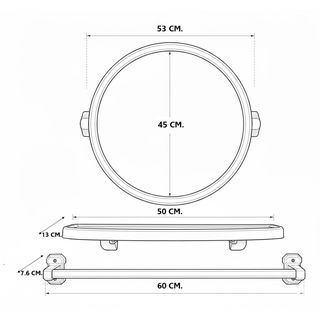 TIGER กระจกชุด 3 ชิ้น ทรงกลม รุ่น EMS 02 ดำ