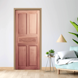 ประตูไม้สยาแดง บานทึบ 5ฟักแกะลาย GC-31 80x200cm. BEST