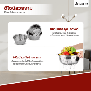 SANE ตะกร้าล้างผักสเตนเลส 38x13ซม. WUNBY