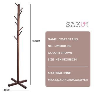 SAKU ที่แขวนหมวกและเสื้อ รุ่น JMS001-BN ขนาด 45×45×158ซม. สีน้ำตาล