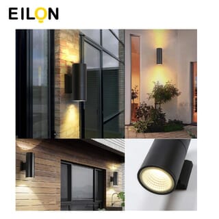 EILON โคมไฟติดผนังโมเดิร์น ทรงกระบอกกลม 2*E27 สูง 300mm IP65 รุ่น MVW002B สีดำ