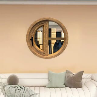 WELLINGTAN หน้าต่างช่องแสงวงกลม ตัวที แบบเปิด รุ่น TF10-Y ขนาด 100x100 x10cm  สีลายไม้ 