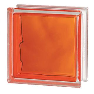 ช้างแก้ว บล็อกแก้วสี แก้วเมฆา เทคนิคกลิ้ง I-018/302 190x190x80 มม. สีส้ม