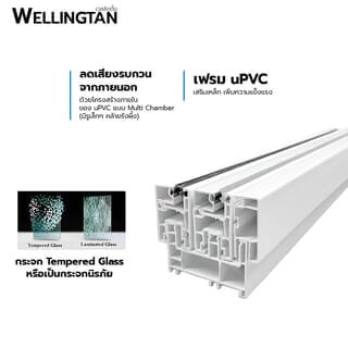 WELLINGTAN ประตูไวนิล บานเลื่อน SS (2-T) GYD1001 160x205ซม. สีขาว-เทา พร้อมมุ้ง