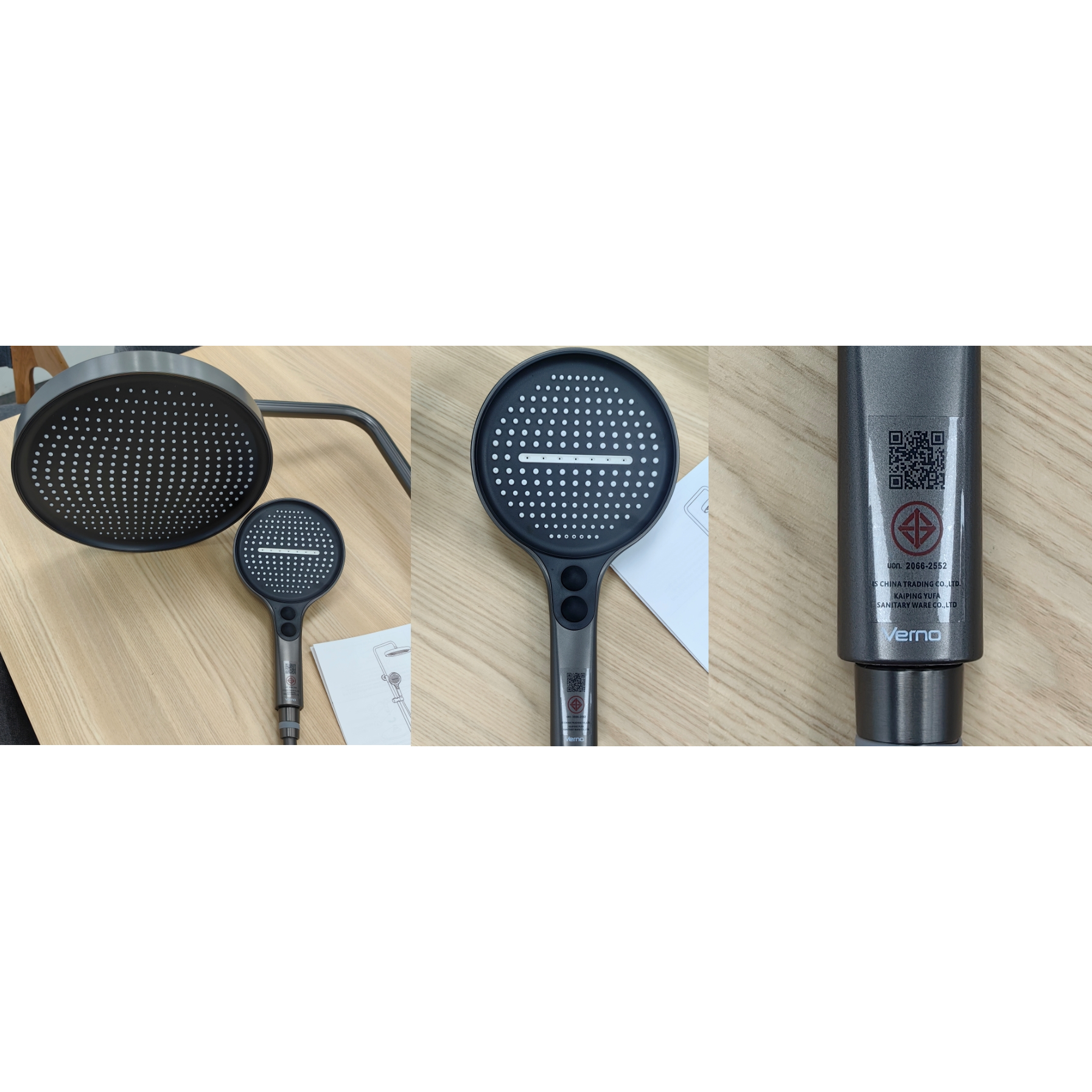 Verno ชุดฝักบัวเรนชาวเวอร์สเตนเลส 304 หัวกลม 3 ระบบ รุ่น Gracer ขนาด 37x38.5x110 ซม. สีเทากัลเมทัล