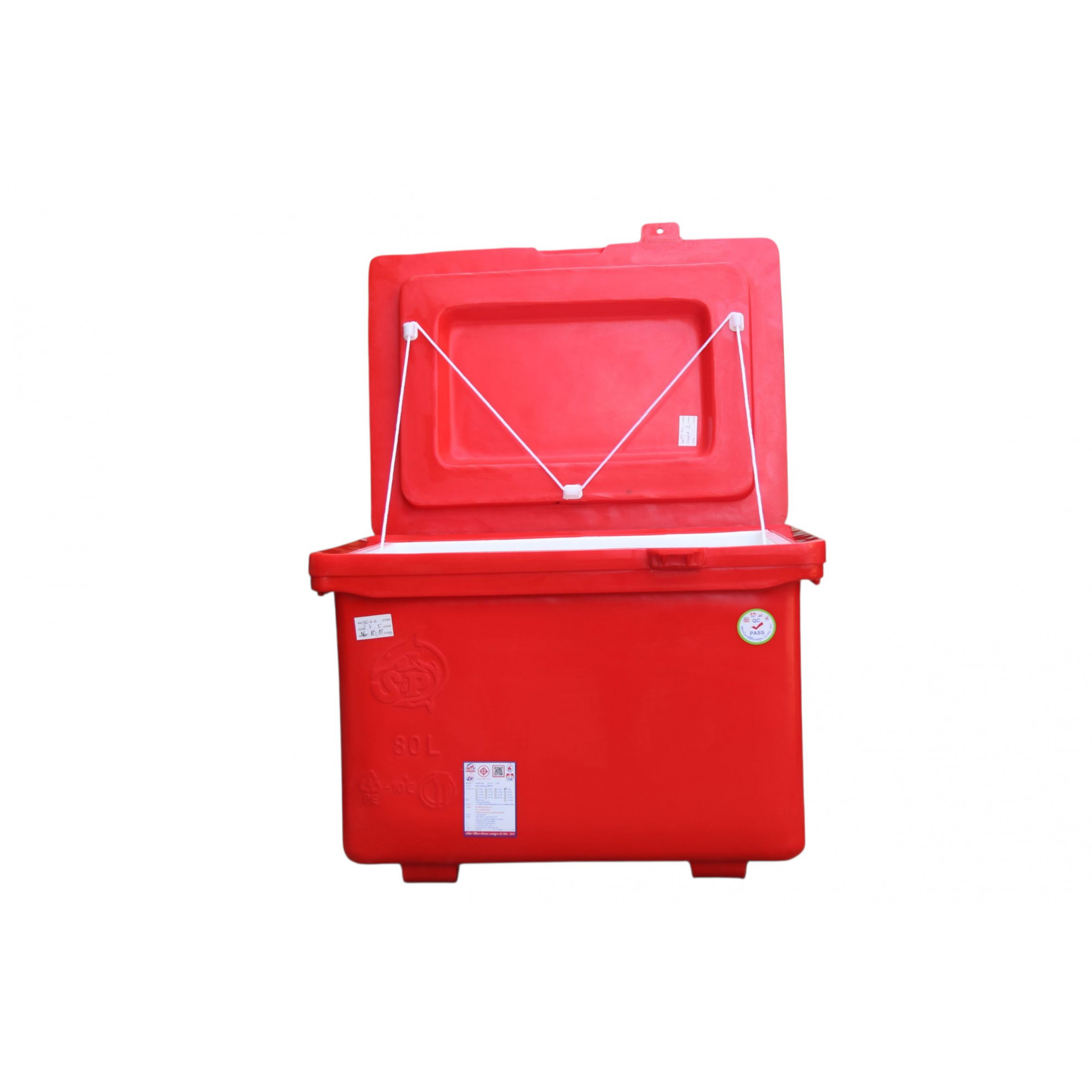 S&P ถังแช่ ขาสูง บานพับมือจับ 80 ลิตร สีแดง