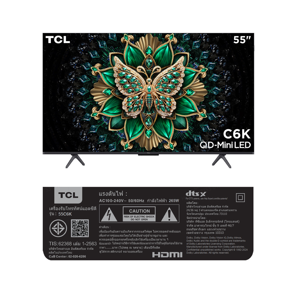 TCL โทรทัศน์ QD mini LED 4K TV ขนาด 55 นิ้ว รุ่น 55C6K สีดำ