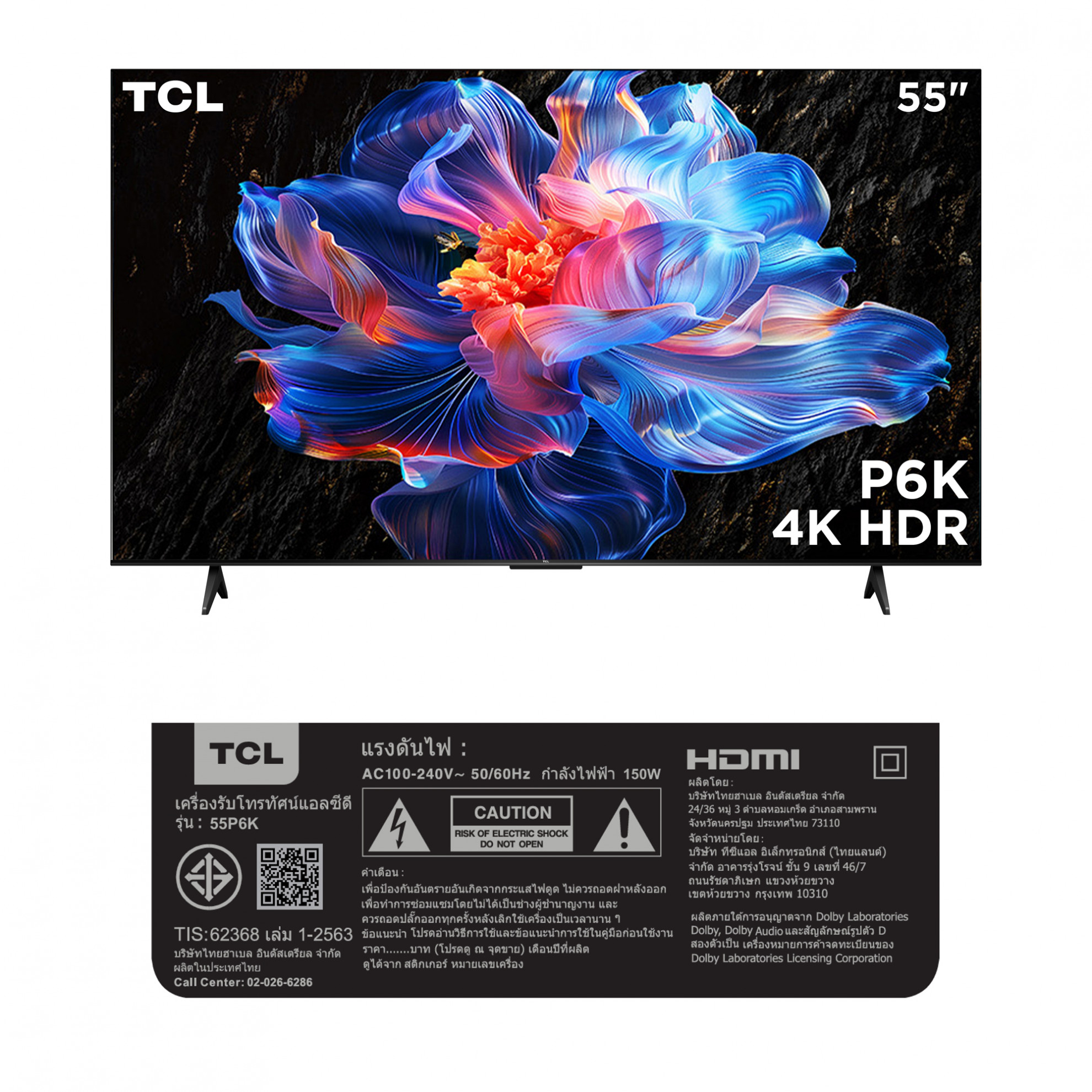 TCL โทรทัศน์ 4K LED TV ขนาด 55 นิ้ว รุ่น 55P6K สีดำ