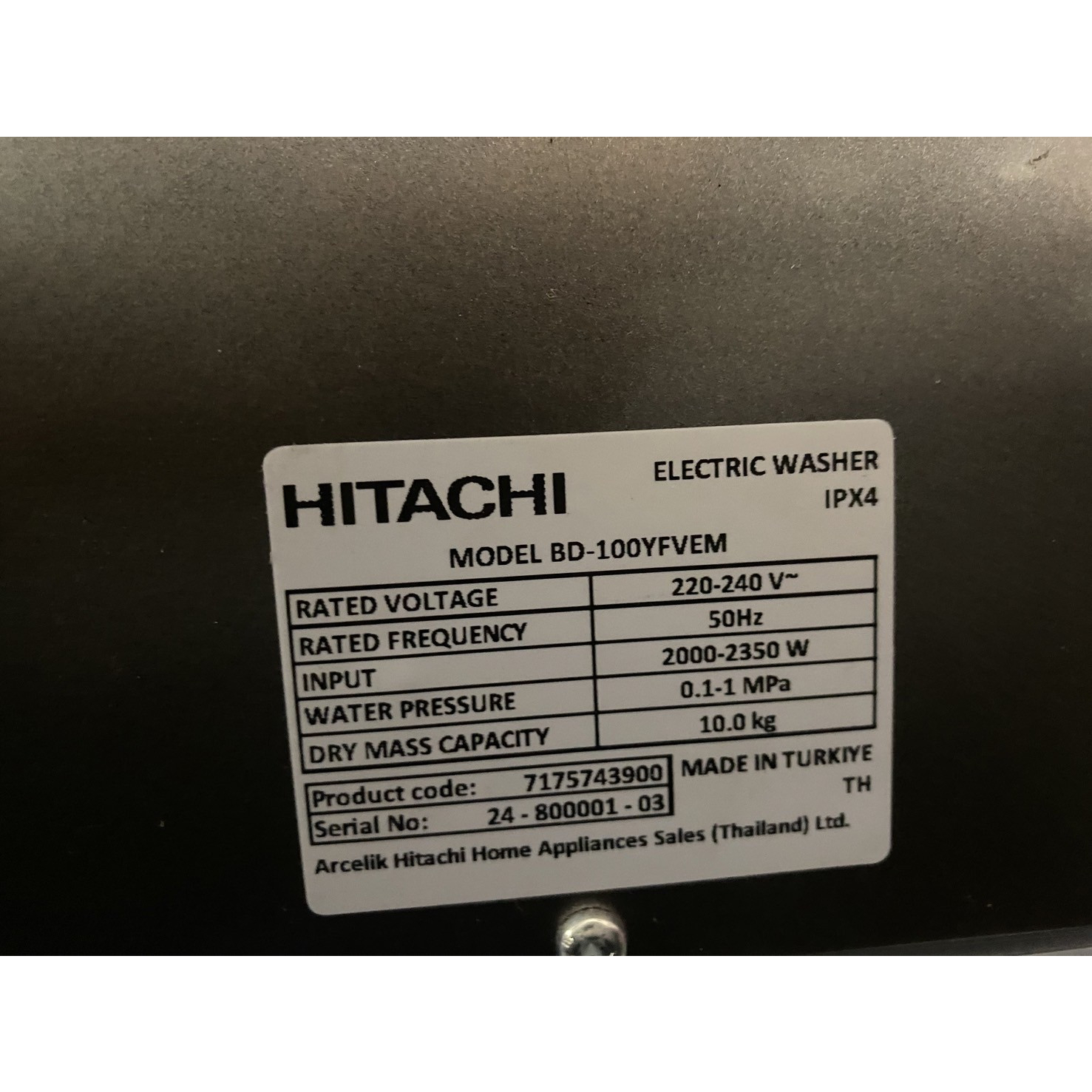 HITACHI เครื่องซักผ้า ฝาหน้า ซัก 10 กก. BD-100YFVEM สีเทา