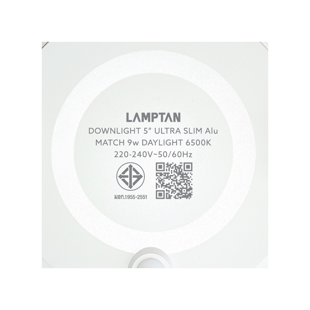 LAMPTAN โคมดาวน์ไลท์ LED แบบฝังหน้ากลม 5นิ้ว 9W ขอบขาว รุ่นอัลตร้าสลิม อลูมิเนียม แสงเดย์ไลท์