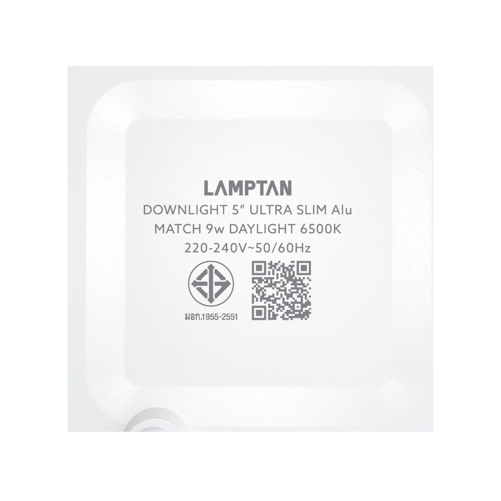 LAMPTAN โคมดาวน์ไลท์ LED แบบฝังหน้าเหลี่ยม ขอบขาว 5นิ้ว 9W รุ่นอัลตร้าสลิม อลูมิเนียม แสงเดย์ไลท์