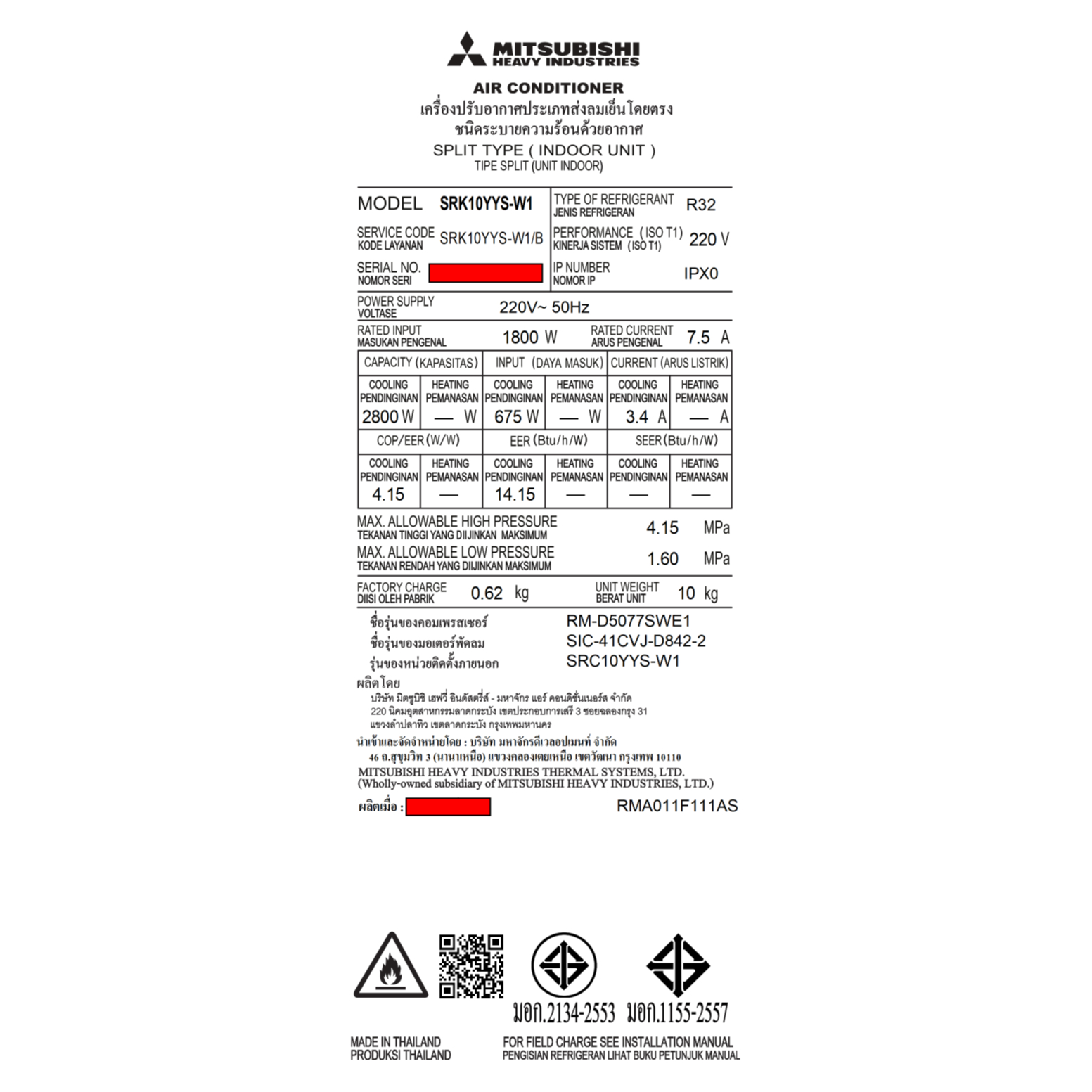 MITSUBISHI HEAVY DUTY เครื่องปรับอากาศ Deluxe Inverter ขนาด 9633 BTU SRK10YYS-W1/B คอยล์เย็น
