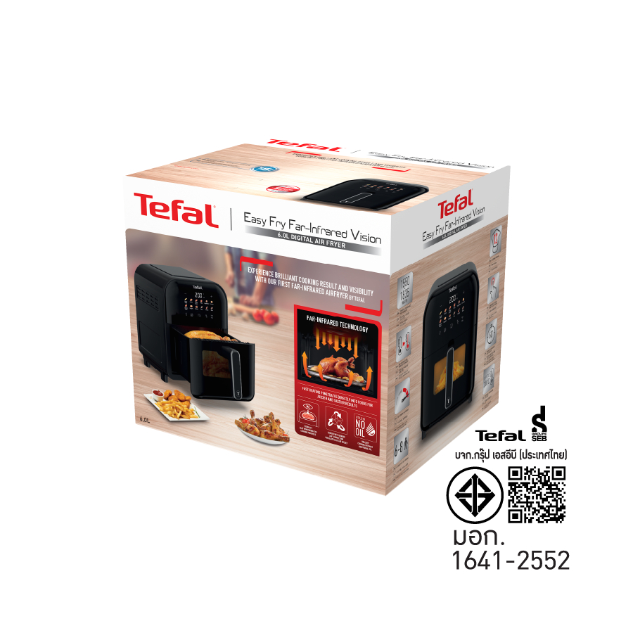  Tefal  หม้อทอดไร้น้ำมันอินฟราเรด ระบบดิจิทัล ขนาด 6 ลิตร รุ่น EY821868 สีดำ