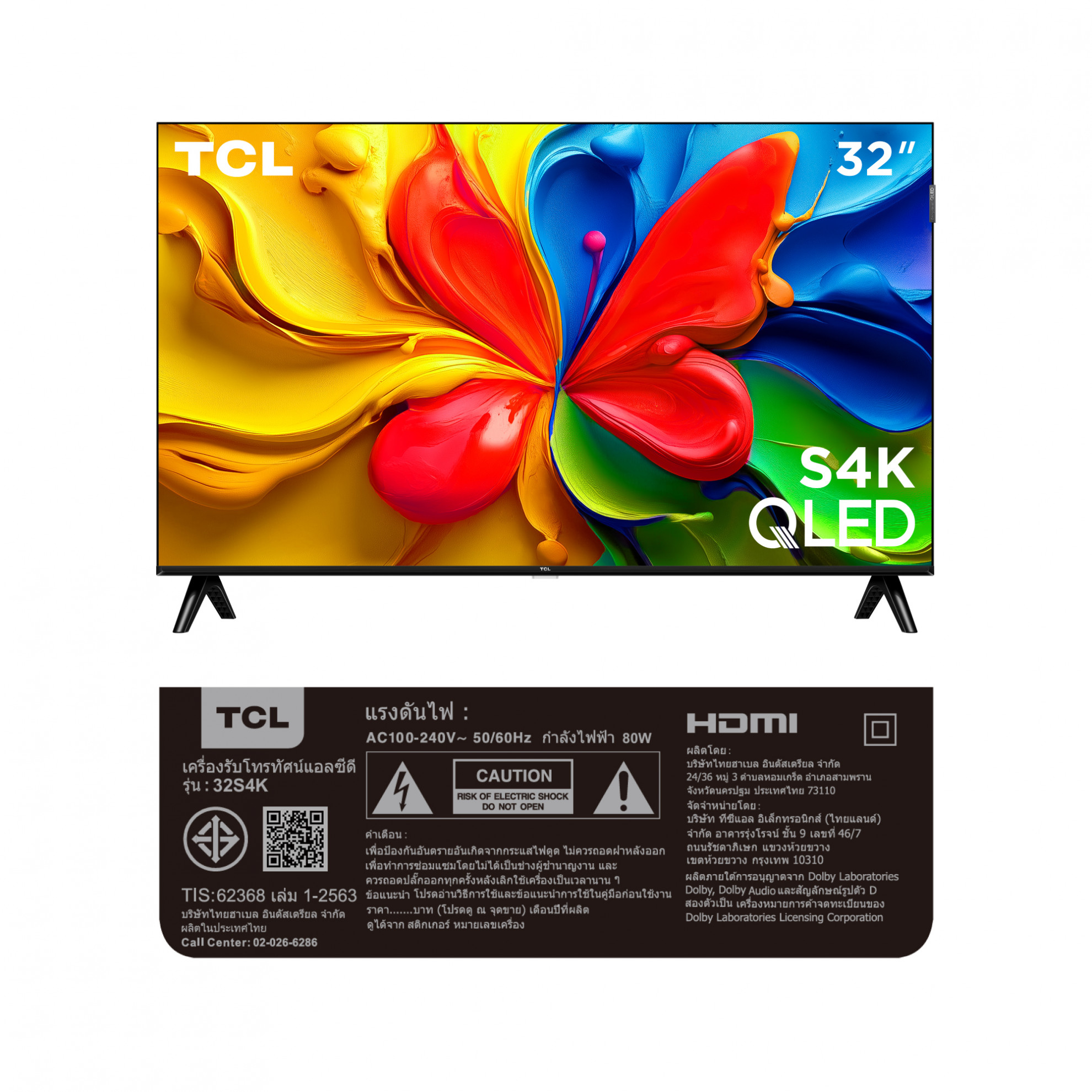 TCL โทรทัศน์ QLED TV ขนาด 32นิ้ว รุ่น 32S4K สีดำ