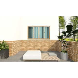 WELLINGTAN หน้าต่างอลูมิเนียมบานเลื่อน N-AWG1811-4P 180x110CM สีไม้ พร้อมมุ้ง