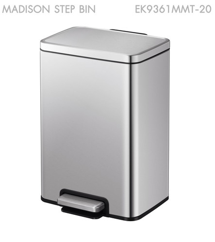 EKO ถังขยะสเตนเลสเหยียบเหลี่ยม 20 ลิตร รุ่น MADISON EK9361MMT-20 ขนาด 33.30x30.20x43.50 ซม. สีเงิน