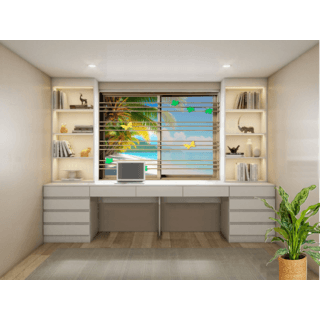 WELLINGTAN (LIKE) หน้าต่างอะลูมิเนียมพร้อมเหล็กดัด บานเลื่อน SS 100x100ซม. สีชา พร้อมมุ้ง (ใบไม้ผีเสื้อ)