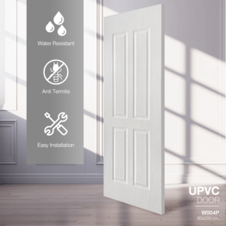 WELLINGTAN ประตูยูพีวีซี บานทึบ 4ฟักตรง UPVC-W004P 80x200ซม. WHITE OAK