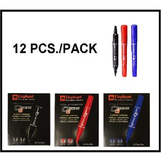 Elephant ปากกาเคมี 2 หัว (12ด้าม/แพ็ค) หมึกสีแดง