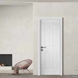 HOLZTUR ประตู HDF บานทึบ 4 ฟัก HDF-004 80x200ซม. สีขาวลายไม้