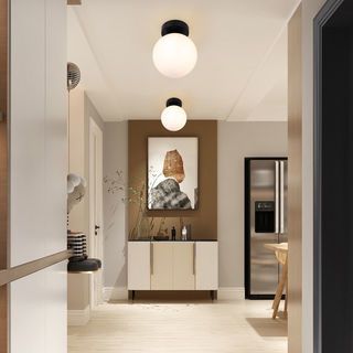 EILON โคมติดผนังทรงกลม ขั้ว E14 รุ่น GDD-8767 ฐานสีดำ โคมสีขาวขุ่น