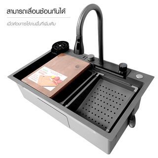 KOCH KITCHEN อ่างล้างจานฝังบน 1 หลุมไม่มีที่พัก 304SS 75x46x22 ซม. MARTIN สีดำพรีเมี่ยม