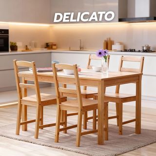 DELICATO ชุดโต๊ะอาหาร 4 ที่นั่ง รุ่่น KAMU โต๊ะ: 74x118x74 ซม. เก้าอี้:41x41x90 ซม. สีไม้ธรรมชาติ 