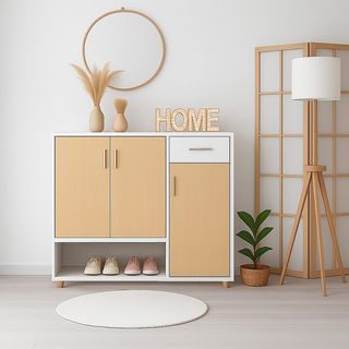 DELICATO ตู้รองเท้า รุ่นเวียนนา ขนาด 119.7x39.4x84.8 ซม. สีบีช-ขาว