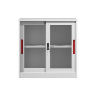 SMITH  ตู้เก็บเอกสารแบบกระจกบานเลื่อน  รุ่น Artie ขนาด 40x90x90ซม. สีขาว-แดง