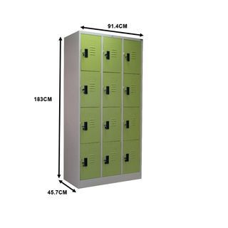  ATMOS ตู้ล็อคเกอร์ 12 ประตู ขนาด 91.4x45.7x183ซม. สีเขียว