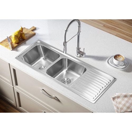 CLOSE อ่างล้างจานขอบฝัง 2 หลุมมีที่พัก SUS304 120x50x22 ซม. ST2-12050