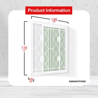 RAKANGTHONG หน้าต่างบานเลื่อนอลูมิเนียม 120x110 cm. เหล็กดัดลายปลาคราฟ สีขาว