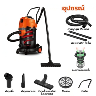 INOVAC เครื่องดูดฝุ่นดูดน้ำไซโคลน 1300  วัตต์  ขนาด 30 ลิตร รุ่น RLC168A-30L