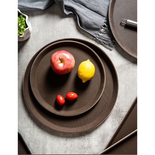 NIBIRU ถาดเสิร์ฟกันลื่นพลาสติกทรงกลม 35.5x2 ซม. BUKO สีน้ำตาล