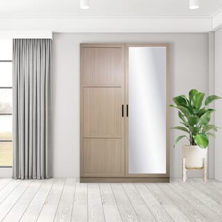 DELICATO ตู้เสื้อผ้า 4 ฟุต 1 บานกระจก 1 บานไม้ รุ่นอแมนด้า ขนาด 119x56x179 ซม.สีบีช