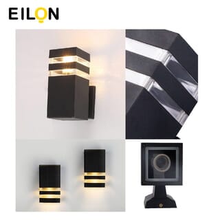 EILON โคมไฟติดผนังโมเดิร์ม ทรงกระบอกสี่เหลี่ยม E27 ขนาด 9x9x20cm IP65 รุ่น MVW018-S(B) สีดำ