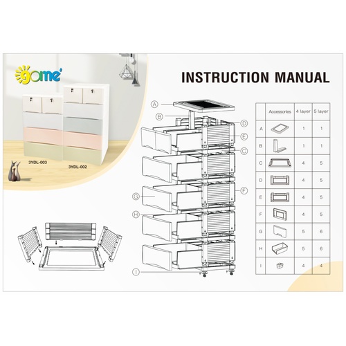 GOME ตู้ลิ้นชัก 4 ชั้น รุ่น 3YDL-003 ขนาด 40x58x93 ซม. สีพาสเทล