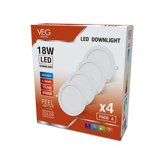 V.E.G.lighting ดาวน์ไลท์ LED แบบฝังหน้ากลม 8 นิ้ว 18W รุ่นTP-CDW-18DL-4V แสงเดย์ไลท์ (แพ็ก 4 ชิ้น)